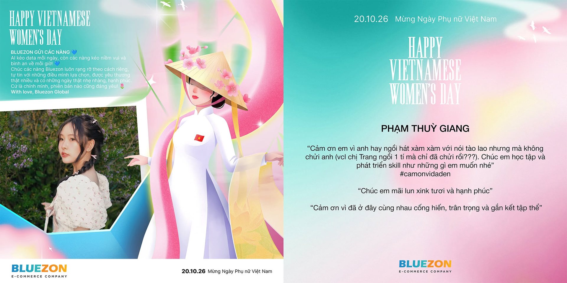 Thiệp chúc mừng 20/10 Bluezon gửi riêng từng bạn nữ